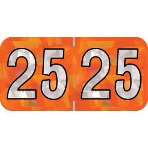 PMA Compatible Year Labels, 2025, Holographic Orange, 3/4 x 1-1/2, 500/RL