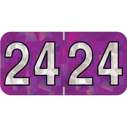 PMA Compatible Year Labels, 2024, Holographic Purple, 3/4 x 1-1/2, 500/RL