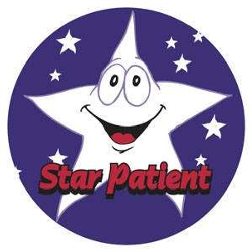 Children's Stickers, Star Patient, Blue, 1-3/4" Circle, 100/Roll