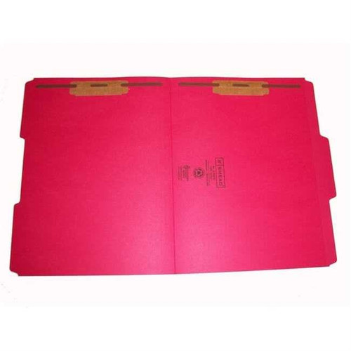 Smead 12734-F13 Colored Fastener Folders, Letter Size, 1/3-Cut Reinforced, Fasteners Pos 1/3, 11pt Red, 50/Box