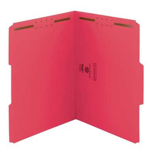 Smead 100% Recycled Folders, Letter Size, 1/3-Cut Reinforced Tab, 2 Fasteners, Red, 50/Box