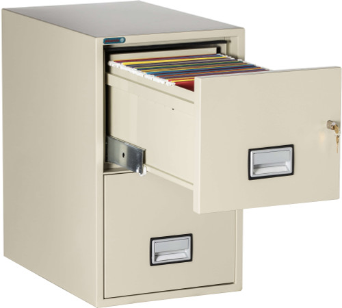 Phoenix Fireproof File Cabinet, 2-Drawer, Letter Size, 25" Deep, Putty (Open)