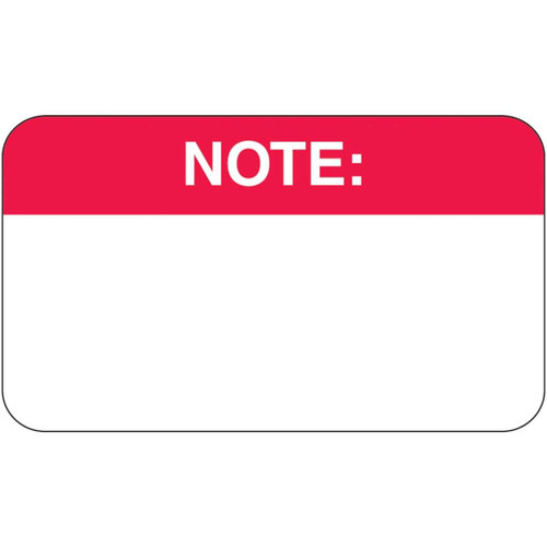 Note Label, White/Red, 1-1/2 x 7/8, Roll/250