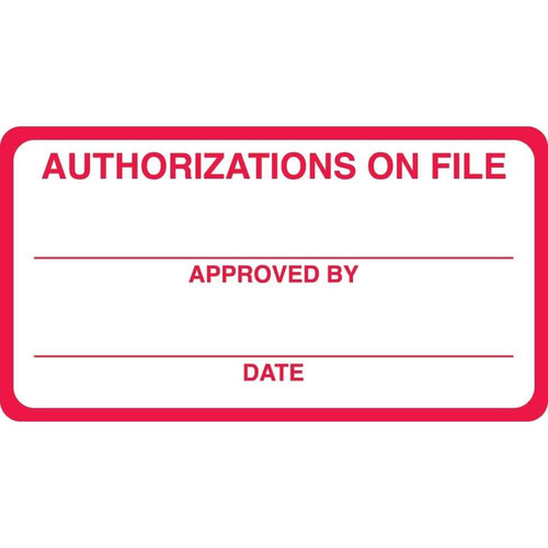 Authorization On File Label, Red/White, 3-1/4 x 1-3/4, Roll/250