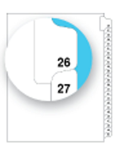 Legal Index Dividers, Collated Numbers 26-50, Letter Size, Side Tab, 25/Pack