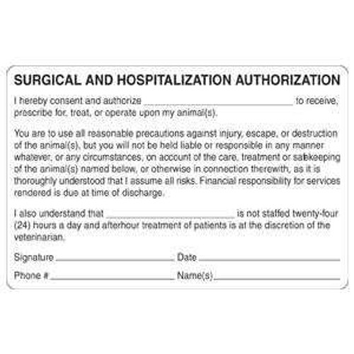 Surgical/Hospitalization Authorization Label, 4 x 2-5/8, 240/RL (V-AN435)