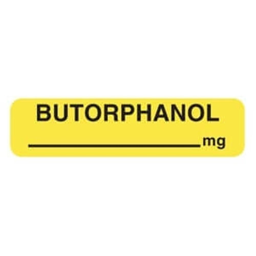 Veterinary Drug Syringe Labels, Butorphanol mg, 1-1/4 W x 5/16 H, Fl. Yellow, 760/RL (V-AN467)