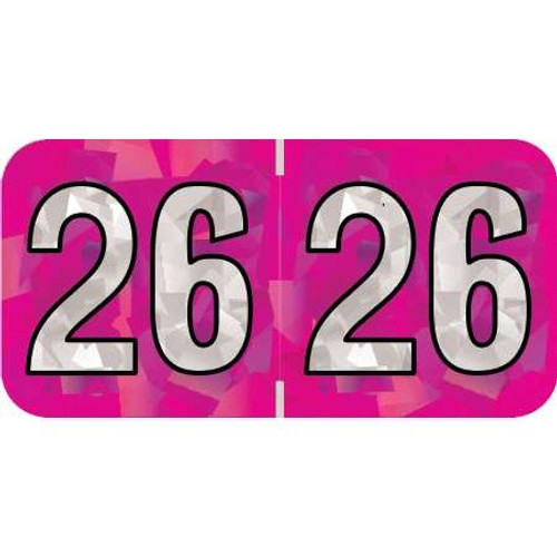 PMA Compatible Year Labels, 2026, Holographic Fuchsia, 3/4 x 1-1/2, 500/RL (HFYM-26)