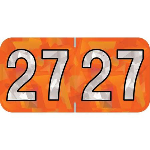 PMA Compatible Year Labels, 2027, Holographic Orange, 3/4 x 1-1/2, 500/RL