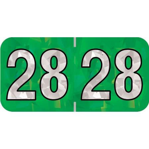 PMA Compatible Year Labels, 2028, Holographic Green, 3/4 x 1-1/2, 500/Roll