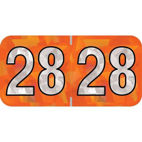 PMA Compatible Year Labels, 2028, Holographic Orange, 3/4 x 1-1/2, 500/RL