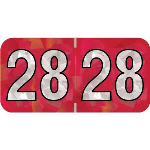 PMA Compatible Year Labels, 2028, Holographic Red, 3/4 x 1-1/2, 500/RL