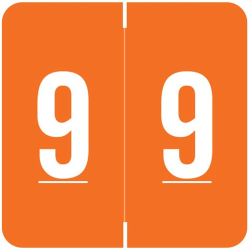 Barkley Numeric Labels, FNDBM-S Series, 1-1/2 H x 1-1/2 W, Number 9, Orange, 500/Roll