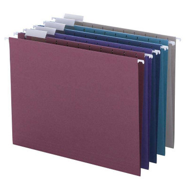 Smead Colored Hanging Folder, Letter Size, Jewel Tones, 1/5-Cut Poly Tab