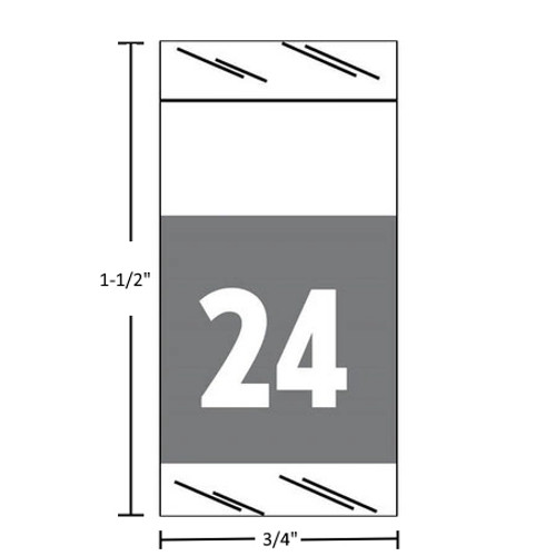 Gray Col’R’Tab 71700 2024 top-tab year label, 1-1/2" high x 3/4" wide, single-side read, clear-laminated, 1,000 per roll