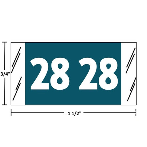 Acme Visible 12600 year label, 2028, blue, 3/4" x 1-1/2", wraparound with white “28”; center-slit liner.