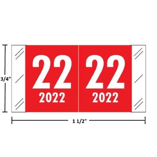 Col’R’Tab-compatible CLYM year label, 2022, red, wraparound with white “22”; center-slit liner.