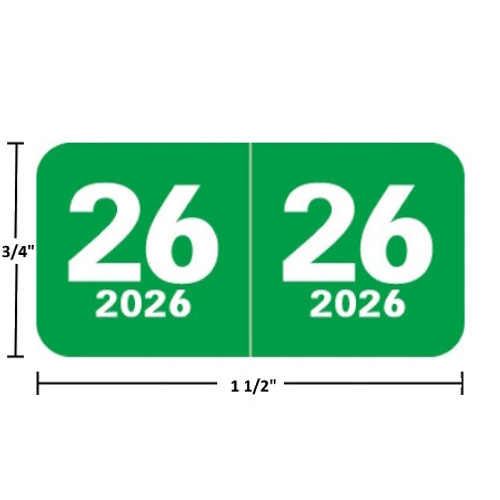 TABBIES Compatible Year Labels - 2026, Dark Green, 3/4 x 1-1/2, CTYM-26, 500/Roll