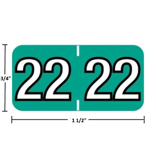 Colwell-compatible COYM-22 year label, 2022 turquoise, 3/4 x 1-1/2, laminated wrap-around, USA made.