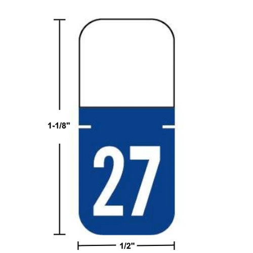 Tab Products A1308 compatible year label, A1308-27, 2027 Dark Blue, top tab size 1-1/8 by 1/2 inches, vinyl, 500 labels per roll