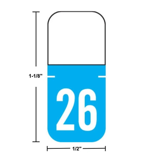 Tab Products 1308-compatible year label, A1308-26, 2026 Light Blue, top tab size 1-1/8 by 1/2 inches, vinyl, 500 labels per roll