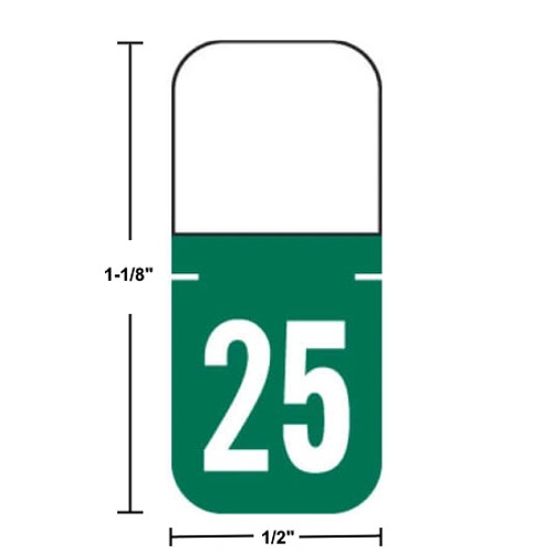 Tab Products 1308-compatible year label, A1308-25, 2025 Dark Green, top tab size 1-1/8 by 1/2 inches, vinyl, 500 labels per roll