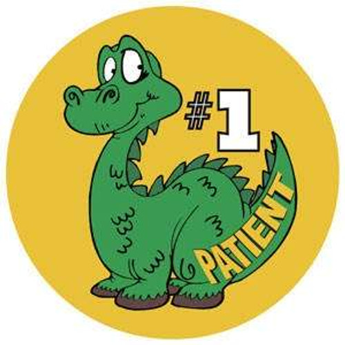 Children's Stickers, #1 Patient - Dino, Green, 1-3/4" Circle, 100/Roll