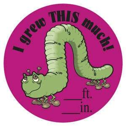 Children's Stickers, I Grew This Much, Pink, 1-3/4" Circle, 100/Roll