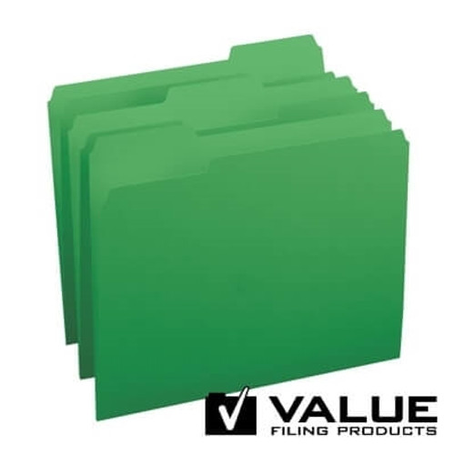 File Folder, 1/3-Cut Tab, Letter Size, Green, 100/Box (21123)
