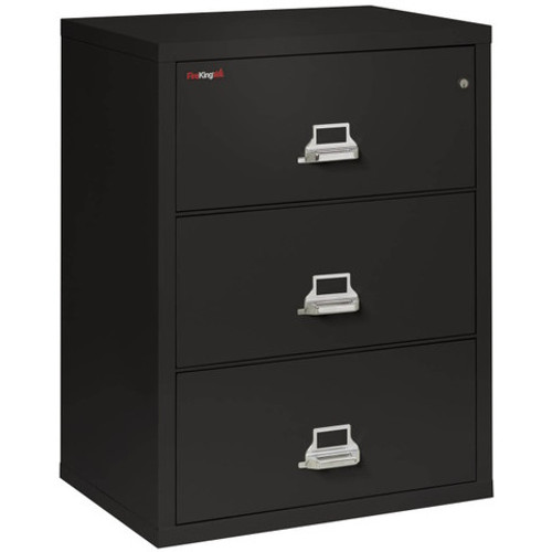 FireKing Lateral File Cabinet, 1-Hour Fire Rated, 3-Drawer, 31" Wide, Black
