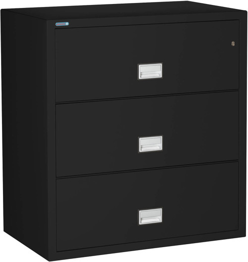 Black Phoenix 3-Drawer Lateral File Cabinet, 38 inches wide, 1-hour fireproof protection