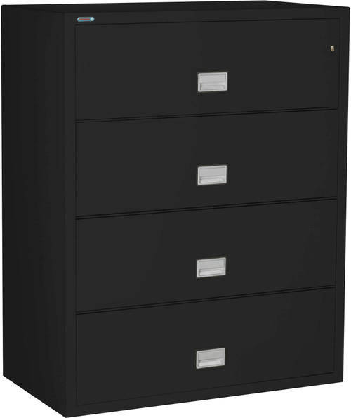 Black Phoenix 4-Drawer Lateral File Cabinet, 44 inches wide, 1-hour fireproof, Model LAT4W44