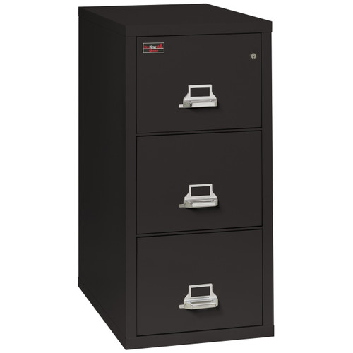 FireKing 2-Hour 3-Drawer Vertical File Cabinet, Letter Size, Black finish, closed front view