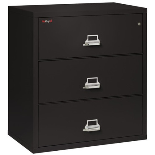 FireKing Lateral File Cabinet, 1-Hour Fire Rated, 3-Drawer, 38" Wide, Black