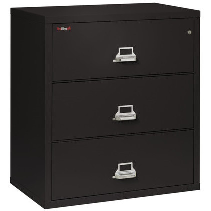 FireKing Lateral File Cabinet, 1-Hour Fire Rated, 3-Drawer, 38" Wide, Black