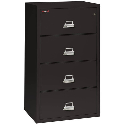 FireKing Lateral File Cabinet, 1-Hour Fire Resistant, 4-Drawer, Letter/Legal, 31" Wide, Black
