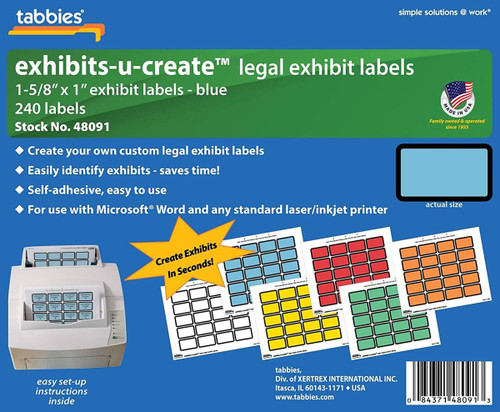 Tabbies Exhibits-U-Create, 1 H x 1 5/8 W, Blue, 240/Pack
