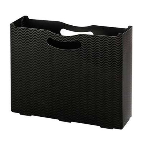 Smead Poly File Box – Black with wave pattern, 3" expansion, die-cut handles, letter/legal size