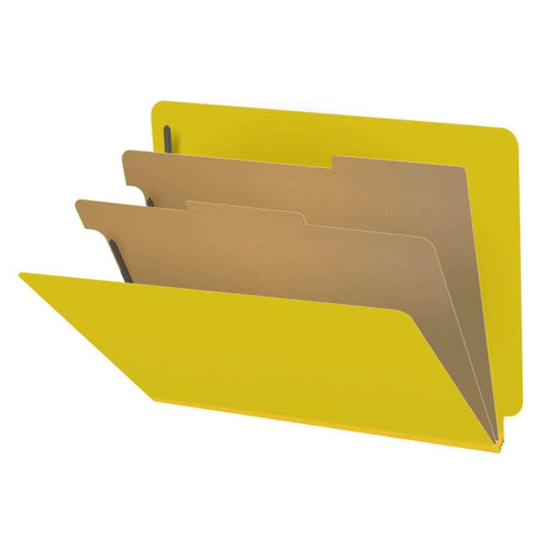 End Tab Classification Folders, 2 Dividers, Letter Size, Type III Pressboard, Yellow, 10/Box (DV-S42-26-3YLW)