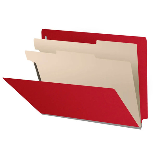 Deep Red Letter Size End Tab Pressboard Classification Folders with 2 Dividers