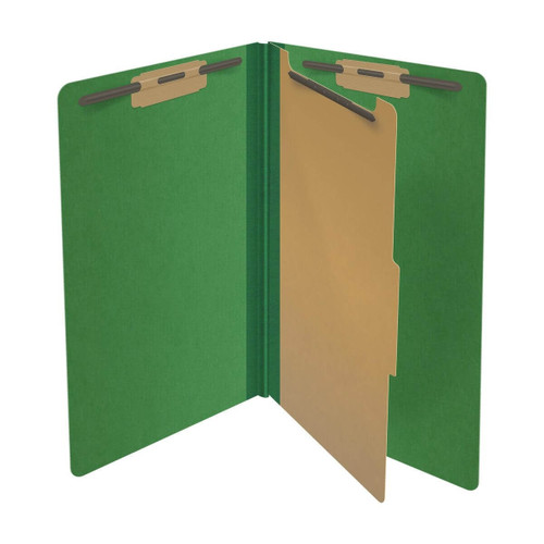 End Tab Pressboard Classification Folders, 1 Divider, Legal Size, Moss Green, 10/Box