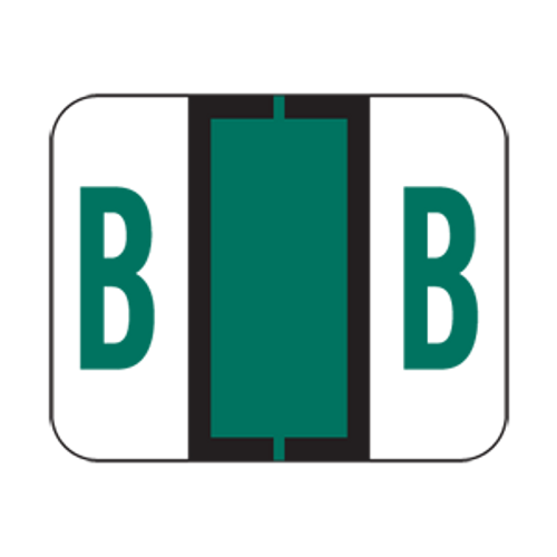 File Doctor Alpha Labels, FDAV-Series, 1 H x 1 1/4 W, Letter B, DK Green, 500/Roll, FDAV-B