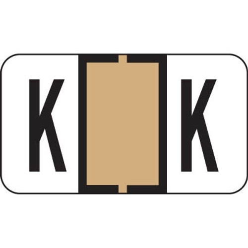 Jeter Alpha Labels, 7200-Series, 15/16 H x 1 5/8 W, Letter K, Tan, 500/Roll