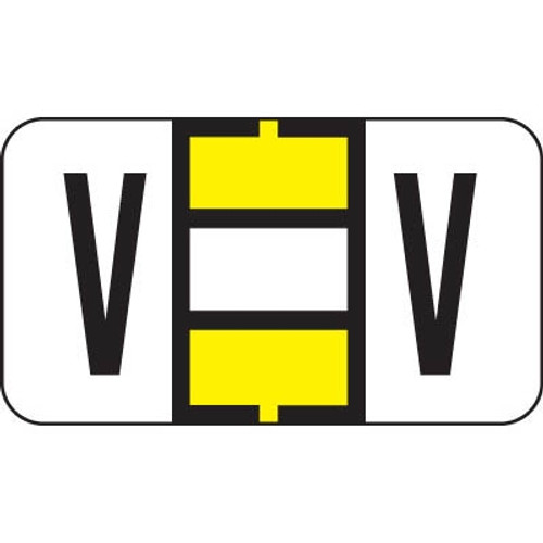 Jeter Alpha Labels, 7200-Series, 15/16 H x 1 5/8 W, Letter V, Yellow, 500/Roll