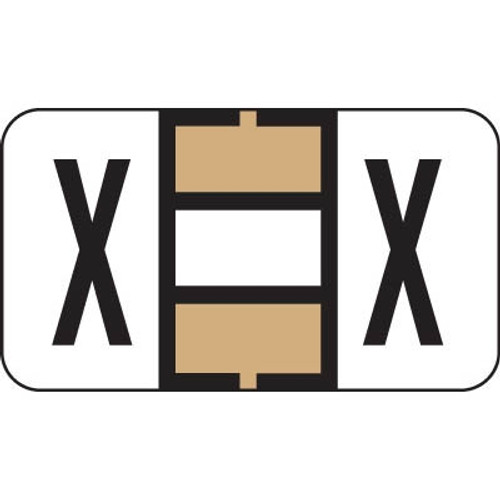Jeter Alpha Labels, 7200-Series, 15/16 H x 1 5/8 W, Letter X, Tan, 500/Roll