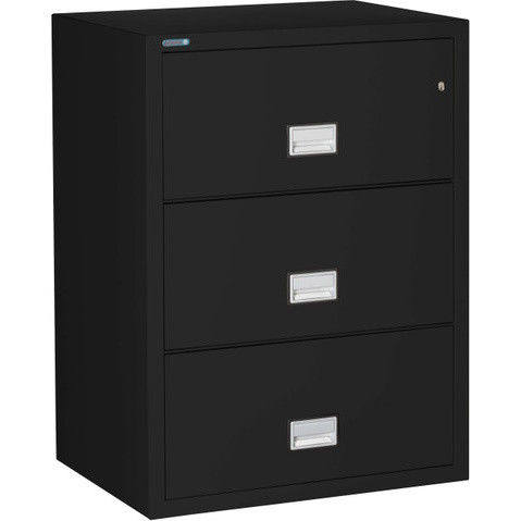 Black Phoenix 3-Drawer Lateral File Cabinet, 31 inches wide, 1-hour fireproof protection
