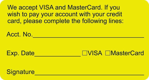 Billing and Collection Labels, We Accept Visa, 3-1/4 x 1-3/4, Fl. Chartreuse, 250/Roll (MAP2500)