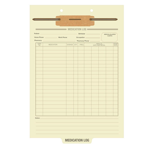 Fileback Dividers, Bottom Tab, Top Fastener, Medication Log, Letter Size, 8 Tabs/Set