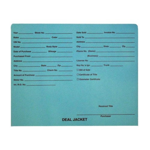 Turquoise Letter Size Auto Dealer Jacket with Front Printed, 11 pt Turquoise Stock, Packaged 100/box