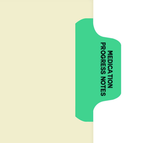 Chart Divider Tab, Position 2, Lt. Green, Medication/Progress, Pack/100